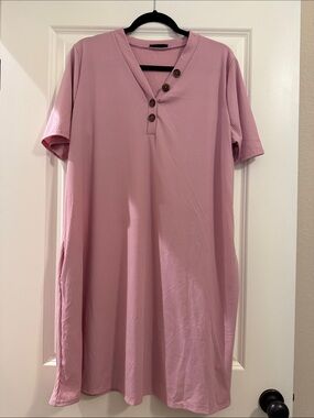 Heimish Relaxed Pink Midi Dress with Button Placket & Pockets